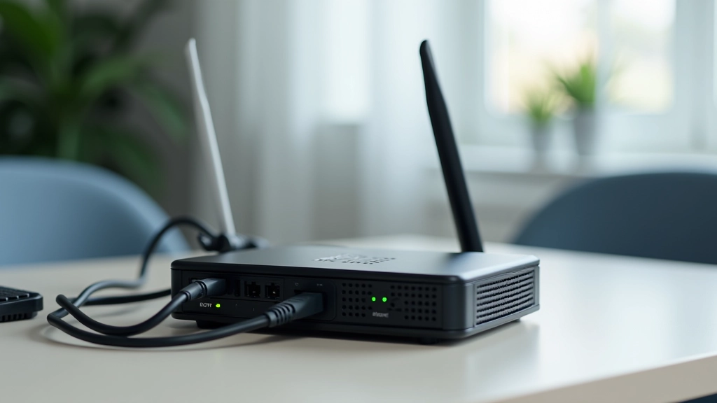 Modem e roteador conectados com cabos Ethernet e de alimentação