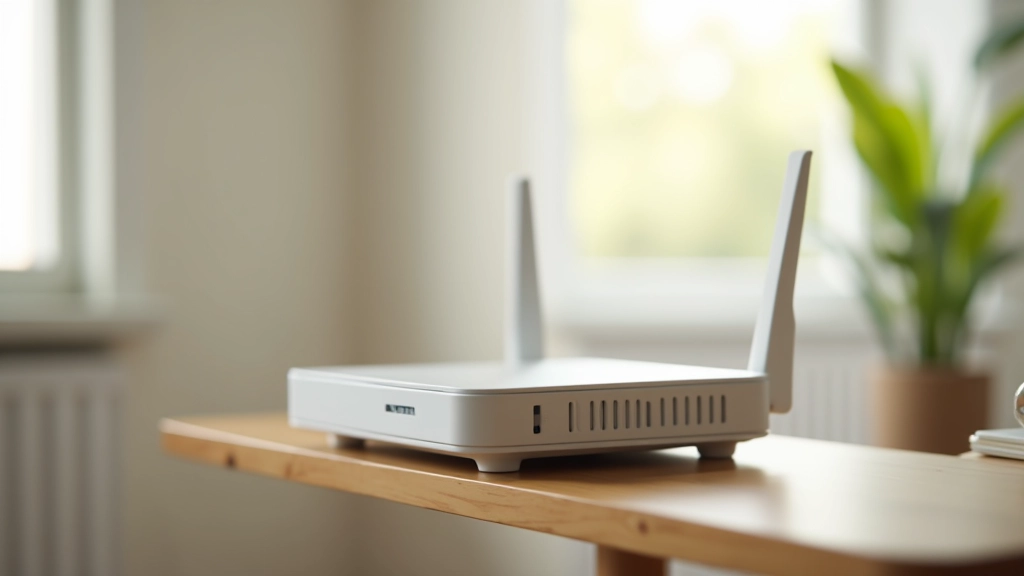 Roteador Wi-Fi posicionado em um cômodo central de uma casa moderna