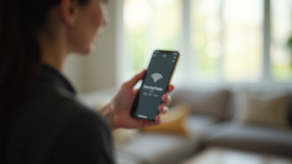 Pessoa verificando cobertura de Wi-Fi em diferentes cômodos de uma casa